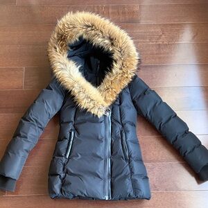 Mackage black down jacket coat puffer size S with raccoon fur oversized hood